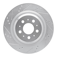 631-26003L Drilled/Slotted Brake Rotor [Silver], Fits Select Tesla, Position: Rear Left