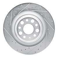 631-26010L Drilled/Slotted Brake Rotor [Silver], Fits Select Tesla, Position: Rear Left