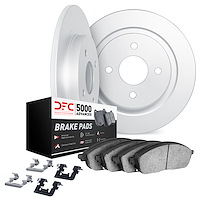 6512-28002 Brake Rotors w/5000 Advanced Brake Pads Kit with Hardware, 1980-1989 Peugeot, Position: Front