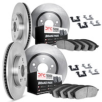 6514-20002 Brake Rotors w/5000 Advanced Brake Pads Kit with Hardware, 1998-2006 Jaguar, Position: Front and Rear
