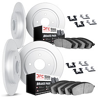 6514-28036 Brake Rotors w/5000 Advanced Brake Pads Kit with Hardware, 1980-1989 Peugeot, Position: Front and Rear