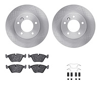 6612-20011 Brake Rotors w/5000 Euro Ceramic Brake Pads Kit with Hardware, 1990-1997 Jaguar, Position: Front