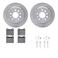 6612-27007 Brake Rotors w/5000 Euro Ceramic Brake Pads Kit with Hardware, 1967-1974 Volvo, Position: Rear