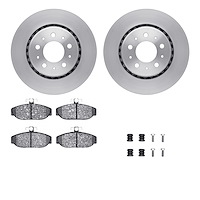 6612-27067 Brake Rotors w/5000 Euro Ceramic Brake Pads Kit with Hardware, 1983-1992 Volvo, Position: Front