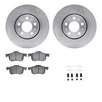 6612-27127 Brake Rotors w/5000 Euro Ceramic Brake Pads Kit with Hardware, 1999-2009 Volvo, Position: Front