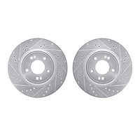 7002-21002 Drilled/Slotted Brake Rotors [Silver], Fits Select Kia/Hyundai/Genesis, Position: Front