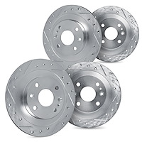 7004-28002 Drilled/Slotted Brake Rotors [Silver], 1971-1989 Peugeot, Position: Front and Rear