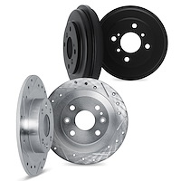 7004-92024 Drilled/Slotted Brake Rotors & Drums Kit [Silver], 1998-2004 Ford/Lincoln/Mercury/Mazda, Position: Front and Rear