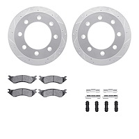 7212-40161 Drilled/Slotted Rotors w/Heavy-Duty Brake Pads Kit & Hardware [Silver], 2000-2002 Mopar, Position: Rear