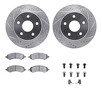 7212-40163 Drilled/Slotted Rotors w/Heavy-Duty Brake Pads Kit & Hardware [Silver], 2006-2018 Mopar, Position: Front