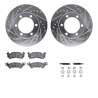 7212-42106 Drilled/Slotted Rotors w/Heavy-Duty Brake Pads Kit & Hardware [Silver], 1971-1991 Multiple Makes/Models, Position: Fr