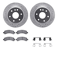 7212-48015 Drilled/Slotted Rotors w/Heavy-Duty Brake Pads Kit & Hardware [Silver], 2002-2014 GM, Position: Rear