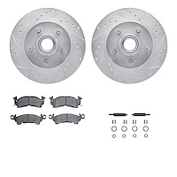 7212-48075 Drilled/Slotted Rotors w/Heavy-Duty Brake Pads Kit & Hardware [Silver], 1983-1992 GM, Position: Front