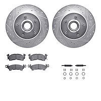 7212-48087 Drilled/Slotted Rotors w/Heavy-Duty Brake Pads Kit & Hardware [Silver], 1990-2002 GM, Position: Front