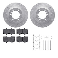 7212-76008 Drilled/Slotted Rotors w/Heavy-Duty Brake Pads Kit & Hardware [Silver], Fits Select Lexus/Toyota/Scion, Position: Fro