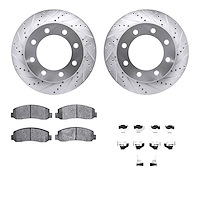 7212-99198 Drilled/Slotted Rotors w/Heavy-Duty Brake Pads Kit & Hardware [Silver], 2005-2012 Ford/Lincoln/Mercury/Mazda, Positio