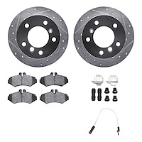 7222-40001 Drilled/Slotted Rotors w/Heavy-Duty Brake Pads/Sensor & Hardware Kit [Silver], 2002-2018 Multiple Makes/Models, Posit