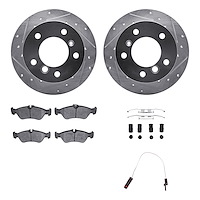 7222-40002 Drilled/Slotted Rotors w/Heavy-Duty Brake Pads/Sensor & Hardware Kit [Silver], 2002-2006 Multiple Makes/Models, Posit