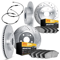 7234-40001 Drilled/Slotted Rotors w/Heavy-Duty Brake Pads Kit & Sensor [Silver], 2002-2006 Multiple Makes/Models, Position: Fron