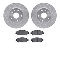 7302-01001 Drilled/Slotted Brake Rotor with 3000-Series Ceramic Brake Pads Kit [Silver], 2014-2019 Suzuki, Position: Front