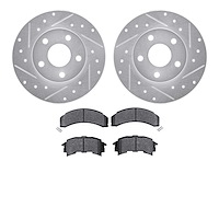 7302-52002 Drilled/Slotted Brake Rotor with 3000-Series Ceramic Brake Pads Kit [Silver], 1984-1987 GM, Position: Rear