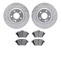 7302-63026 Drilled/Slotted Brake Rotor with 3000-Series Ceramic Brake Pads Kit [Silver], 2017-2019 Mercedes-Benz, Position: Rear