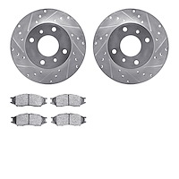 7302-67004 Drilled/Slotted Brake Rotor with 3000-Series Ceramic Brake Pads Kit [Silver], 2011-2013 Renault, Position: Front