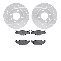7302-74010 Drilled/Slotted Brake Rotor with 3000-Series Ceramic Brake Pads Kit [Silver], 1984-2009 Audi/Volkswagen, Position: Fr
