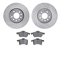 7302-74027 Drilled/Slotted Brake Rotor with 3000-Series Ceramic Brake Pads Kit [Silver], Fits Select Audi/Volkswagen, Position: 