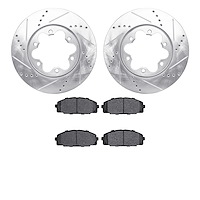 7302-92021 Drilled/Slotted Brake Rotor with 3000-Series Ceramic Brake Pads Kit [Silver], 2006-2019 Lexus/Toyota/Scion, Position:
