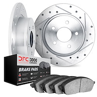 7302-92056 Drilled/Slotted Brake Rotor with 3000-Series Ceramic Brake Pads Kit [Silver], 2014-2019 Suzuki, Position: Rear