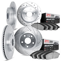 7304-01001 Drilled/Slotted Brake Rotor with 3000-Series Ceramic Brake Pads Kit [Silver], 2014-2019 Suzuki, Position: Front and R