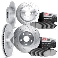 7304-76087 Drilled/Slotted Brake Rotor with 3000-Series Ceramic Brake Pads Kit [Silver], 2006-2018 Lexus/Toyota/Scion, Position: