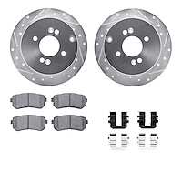 7312-03036 Drilled/Slotted Brake Rotor with 3000-Series Ceramic Brake Pads Kit & Hardware [Silver], 2006-2012 Multiple Makes/Mod