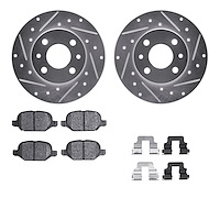 7312-07005 Drilled/Slotted Brake Rotor with 3000-Series Ceramic Brake Pads Kit & Hardware [Silver], 2009-2019 Mopar, Position: R