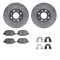 7312-07006 Drilled/Slotted Brake Rotor with 3000-Series Ceramic Brake Pads Kit & Hardware [Silver], 2013-2019 Mopar, Position: R