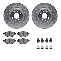 7312-07010 Drilled/Slotted Brake Rotor with 3000-Series Ceramic Brake Pads Kit & Hardware [Silver], 2012-2019 Mopar, Position: F