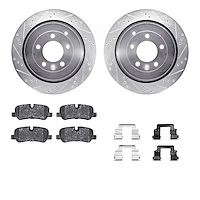 7312-11015 Drilled/Slotted Brake Rotor with 3000-Series Ceramic Brake Pads Kit & Hardware [Silver], 2005-2016 Land Rover, Positi