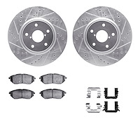 7312-13038 Drilled/Slotted Brake Rotor with 3000-Series Ceramic Brake Pads Kit & Hardware [Silver], 2006-2021 Subaru, Position: 