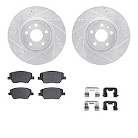 7312-16009 Drilled/Slotted Brake Rotor with 3000-Series Ceramic Brake Pads Kit & Hardware [Silver], 2017-2020 Mopar, Position: F