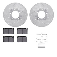 7312-20002 Drilled/Slotted Brake Rotor with 3000-Series Ceramic Brake Pads Kit & Hardware [Silver], 1973-1997 Jaguar, Position: 