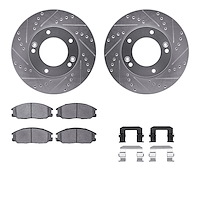 7312-21011 Drilled/Slotted Brake Rotor with 3000-Series Ceramic Brake Pads Kit & Hardware [Silver], 2007-2009 Kia/Hyundai/Genesi