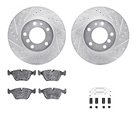 7312-31020 Drilled/Slotted Brake Rotor with 3000-Series Ceramic Brake Pads Kit & Hardware [Silver], 1987-1995 BMW, Position: Fro