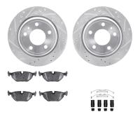 7312-31027 Drilled/Slotted Brake Rotor with 3000-Series Ceramic Brake Pads Kit & Hardware [Silver], 1988-1994 BMW, Position: Rea