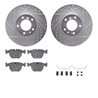 7312-31040 Drilled/Slotted Brake Rotor with 3000-Series Ceramic Brake Pads Kit & Hardware [Silver], 1995-2001 BMW, Position: Fro