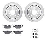 7312-31065 Drilled/Slotted Brake Rotor with 3000-Series Ceramic Brake Pads Kit & Hardware [Silver], 1996-2003 BMW, Position: Rea