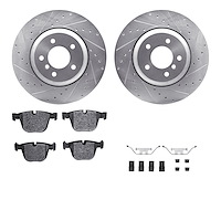 7312-31073 Drilled/Slotted Brake Rotor with 3000-Series Ceramic Brake Pads Kit & Hardware [Silver], 2004-2010 BMW, Position: Rea