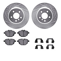 7312-31103 Drilled/Slotted Brake Rotor with 3000-Series Ceramic Brake Pads Kit & Hardware [Silver], 2011-2016 BMW, Position: Rea