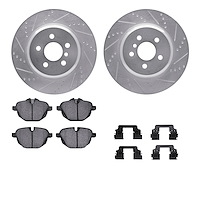 7312-31106 Drilled/Slotted Brake Rotor with 3000-Series Ceramic Brake Pads Kit & Hardware [Silver], Fits Select BMW, Position: R