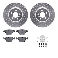7312-31108 Drilled/Slotted Brake Rotor with 3000-Series Ceramic Brake Pads Kit & Hardware [Silver], 2011-2019 BMW, Position: Fro